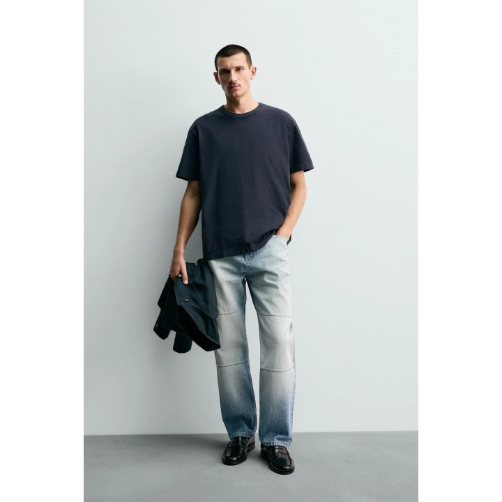 ФУТБОЛКА СВОБОДНОГО КРОЯ С ОТДЕЛКОЙ В РУБЧИК