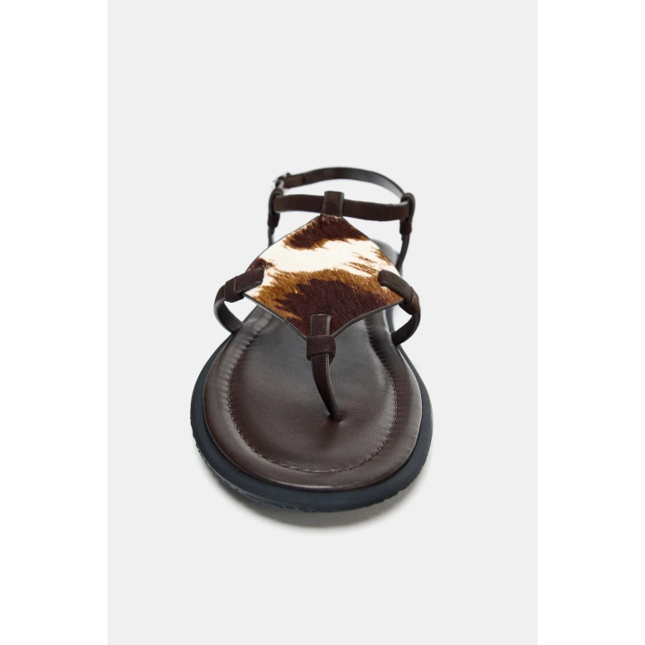 КОЖАНЫЕ САНДАЛИИ С МЕХОМ И АНИМАЛИСТИЧЕСКИМ ПРИНТОМ