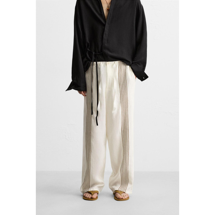 БРЮКИ ИЗ 100% ЛЬНА С ВЫШИВКОЙ