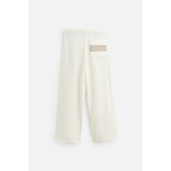 БРЮКИ ИЗ 100% ЛЬНА С ВЫШИВКОЙ