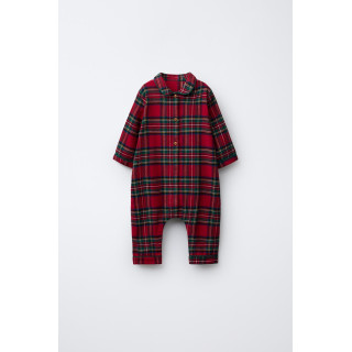 Комбинезон в клетку из фланели с рубашечным воротником