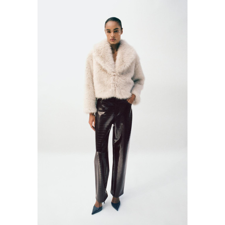 БРЮКИ ПРЯМОГО КРОЯ ИЗ ИСКУССТВЕННОЙ КОЖИ С АНИМАЛИСТИЧНЫМ ПРИНТОМ