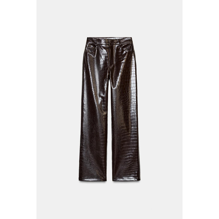 БРЮКИ ПРЯМОГО КРОЯ ИЗ ИСКУССТВЕННОЙ КОЖИ С АНИМАЛИСТИЧНЫМ ПРИНТОМ