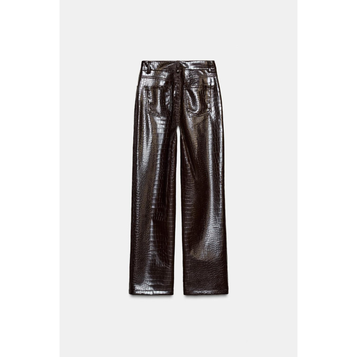 БРЮКИ ПРЯМОГО КРОЯ ИЗ ИСКУССТВЕННОЙ КОЖИ С АНИМАЛИСТИЧНЫМ ПРИНТОМ