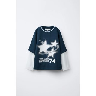 ТОЛСТОВКА С ДВОЙНЫМИ РУКАВАМИ И ПРИНТОМ