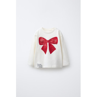 ФУТБОЛКА С АКВАРЕЛЬНЫМ ПРИНТОМ И БАНТОМ