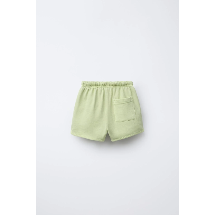 STRAIGHT FIT GARMENT-DYED PLUSH BERMUDA SHORTS WITH LABEL