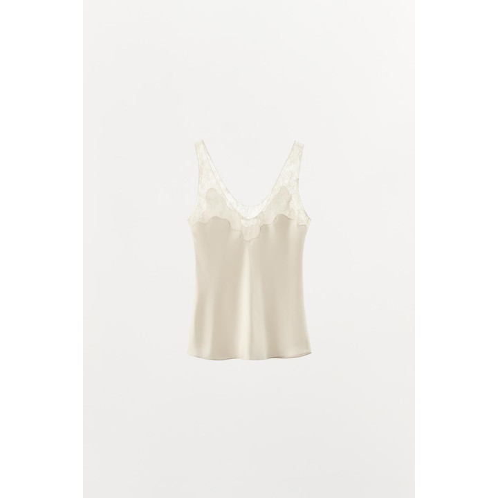 Блузка-торсидка из атласа с кружевными вставками