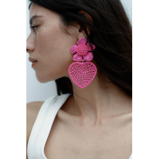 СЕРЬГИ «РАФИЯ, ЦВЕТОК И СЕРДЕЧКО»