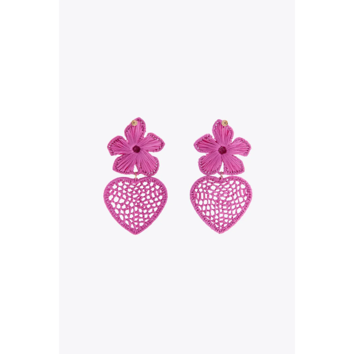 СЕРЬГИ «РАФИЯ, ЦВЕТОК И СЕРДЕЧКО»