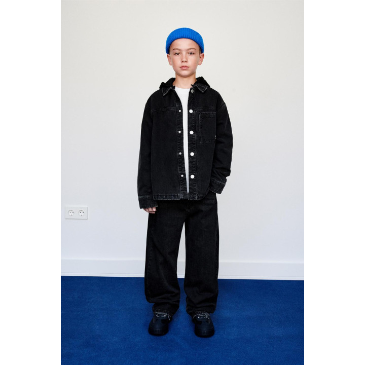 СТЕГАНАЯ ДЖИНСОВАЯ КУРТКА-РУБАШКА С ОТСТЕГИВАЮЩИМСЯ КАПЮШОНОМ