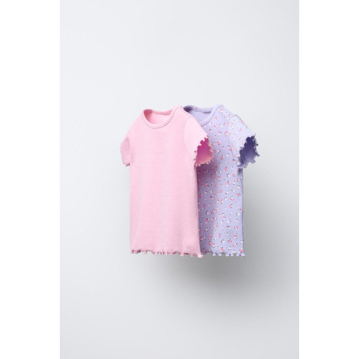 НАБОР ИЗ 2 ФУТБОЛОК В РУБЧИК С ЦВЕТОЧНЫМ ПРИНТОМ