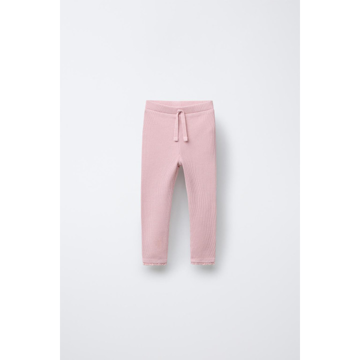 Леггинсы из вафельного трикотажа с кружевными оборками