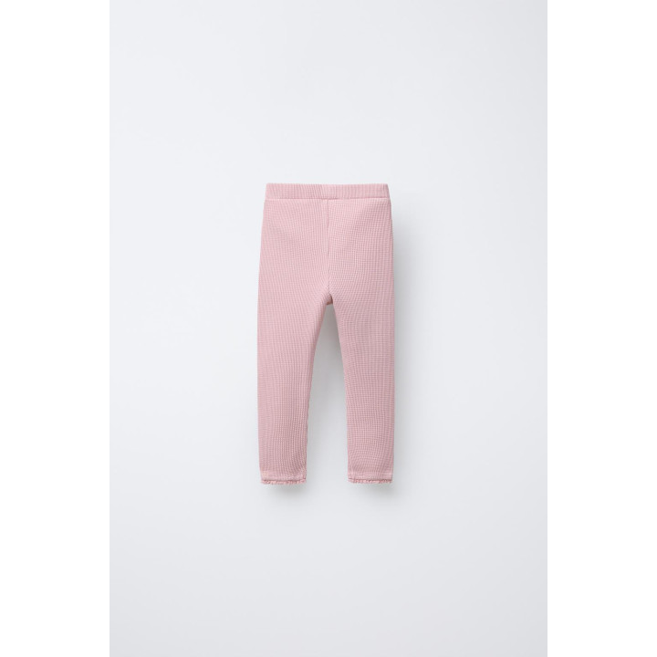 Леггинсы из вафельного трикотажа с кружевными оборками