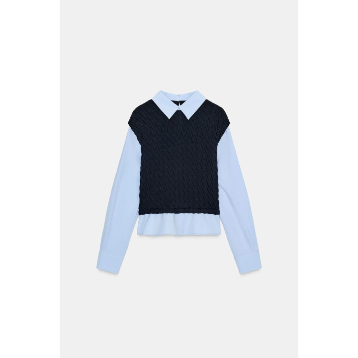 КОМБИНИРОВАННАЯ РУБАШКА ИЗ ПОПЛИНА