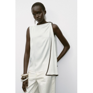 АТЛАСНЫЙ ТОП С БАНТОМ И КОНТРАСТНОЙ ОТДЕЛКОЙ