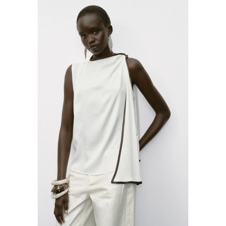 АТЛАСНЫЙ ТОП С БАНТОМ И КОНТРАСТНОЙ ОТДЕЛКОЙ