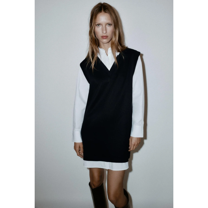 МИНИ-ПЛАТЬЕ ИЗ КОМБИНИРОВАННОГО ПОПЛИНА