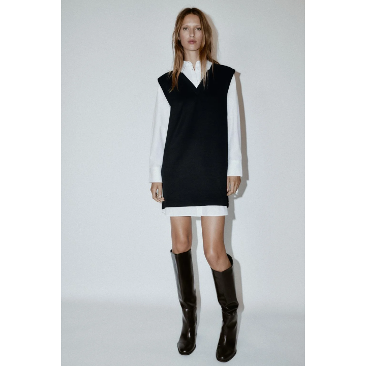 МИНИ-ПЛАТЬЕ ИЗ КОМБИНИРОВАННОГО ПОПЛИНА