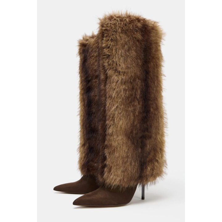 САПОГИ ИЗ ИСКУССТВЕННОГО МЕХА НА КАБЛУКЕ