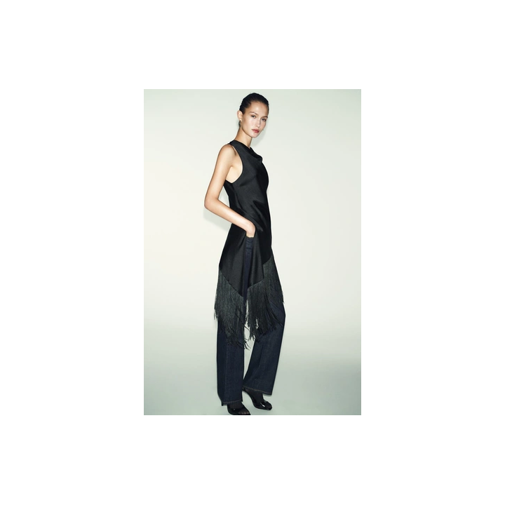 ДЛИННЫЙ АТЛАСНЫЙ ТОП С БАХРОМОЙ