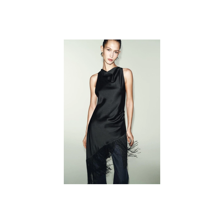 ДЛИННЫЙ АТЛАСНЫЙ ТОП С БАХРОМОЙ