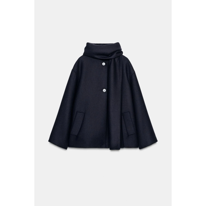 КОРОТКОЕ ПАЛЬТО ИЗ СМЕСОВОЙ ШЕРСТИ С ШАРФОМ