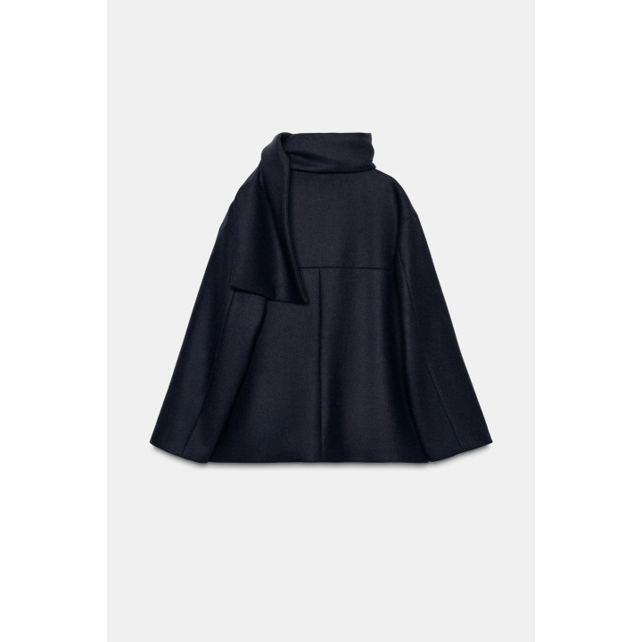 КОРОТКОЕ ПАЛЬТО ИЗ СМЕСОВОЙ ШЕРСТИ С ШАРФОМ