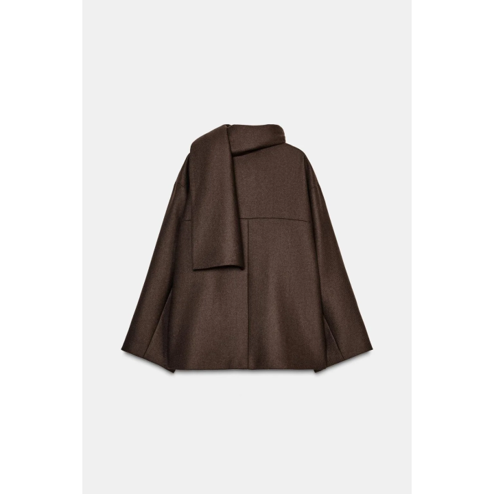 КОРОТКОЕ ПАЛЬТО ИЗ СМЕСОВОЙ ШЕРСТИ С ШАРФОМ