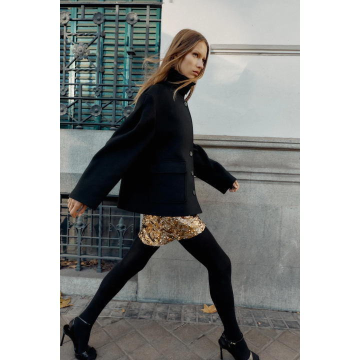 КОРОТКОЕ ПАЛЬТО ИЗ СМЕСОВОЙ ШЕРСТИ С ВОРОТНИКОМ-СТОЙКОЙ