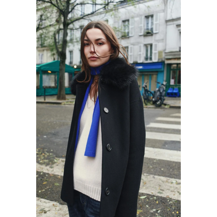 КОРОТКОЕ ПАЛЬТО ИЗ ШЕРСТИ С ЛАЦКАНАМИ ИЗ ИСКУССТВЕННОГО МЕХА