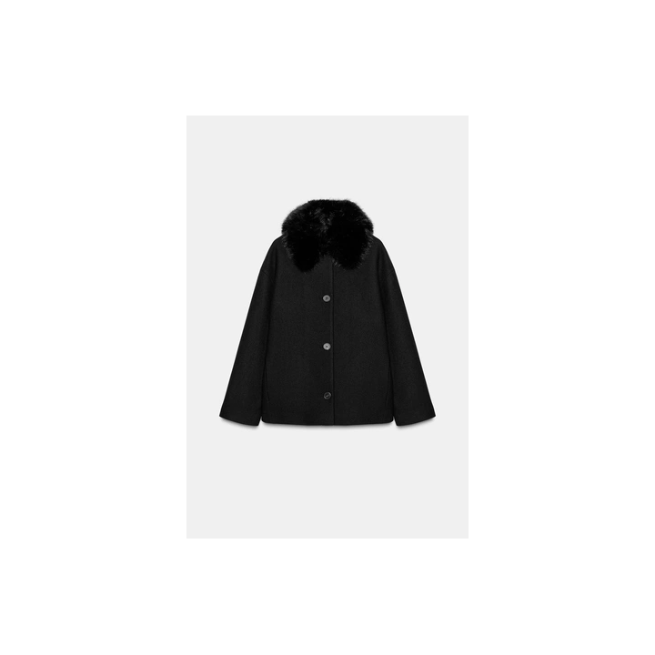 КОРОТКОЕ ПАЛЬТО ИЗ ШЕРСТИ С ЛАЦКАНАМИ ИЗ ИСКУССТВЕННОГО МЕХА