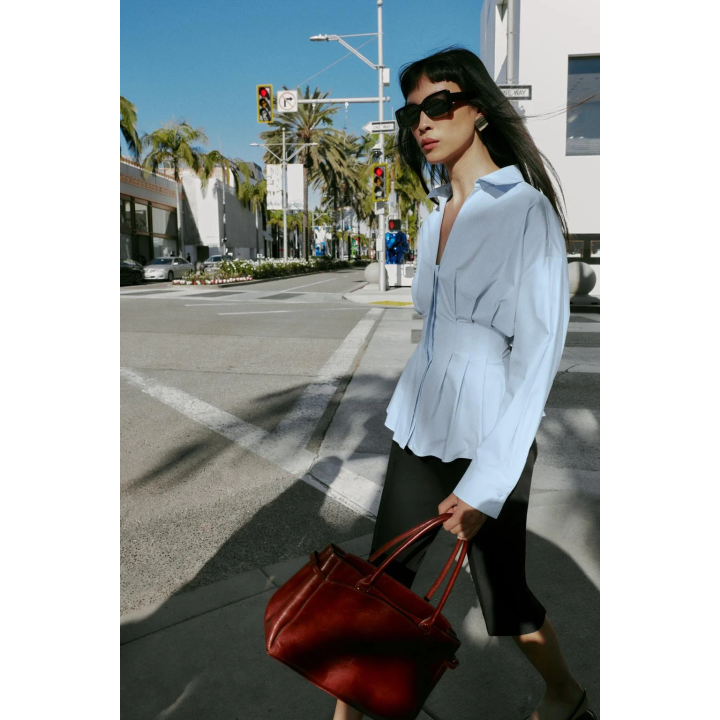 РУБАШКА ИЗ ПОПЛИНА СО СКЛАДКАМИ