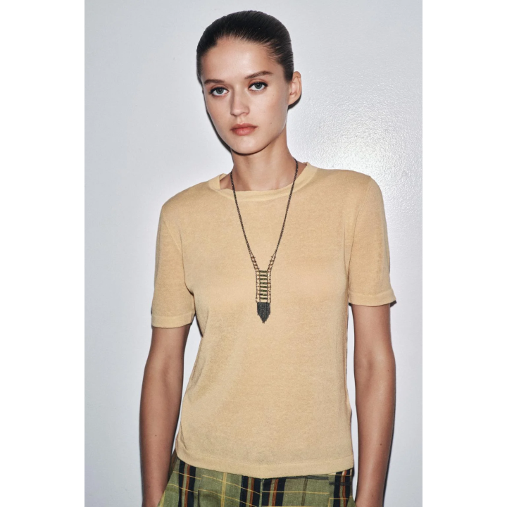 ТРИКОТАЖНЫЙ ТОП ИЗ ЛЬНА С КОРОТКИМИ РУКАВАМИ