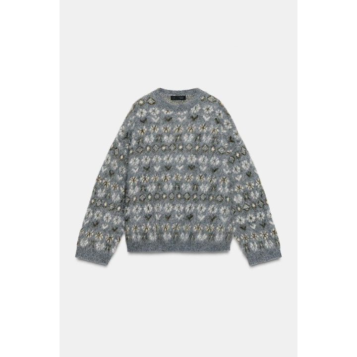 ЖАККАРДОВЫЙ СВИТЕР ИЗ ТРИКОТАЖА С ВОРСОМ