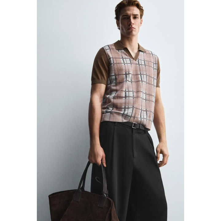 ТРИКОТАЖНОЕ ПОЛО В КЛЕТКУ С ПРИНТОМ