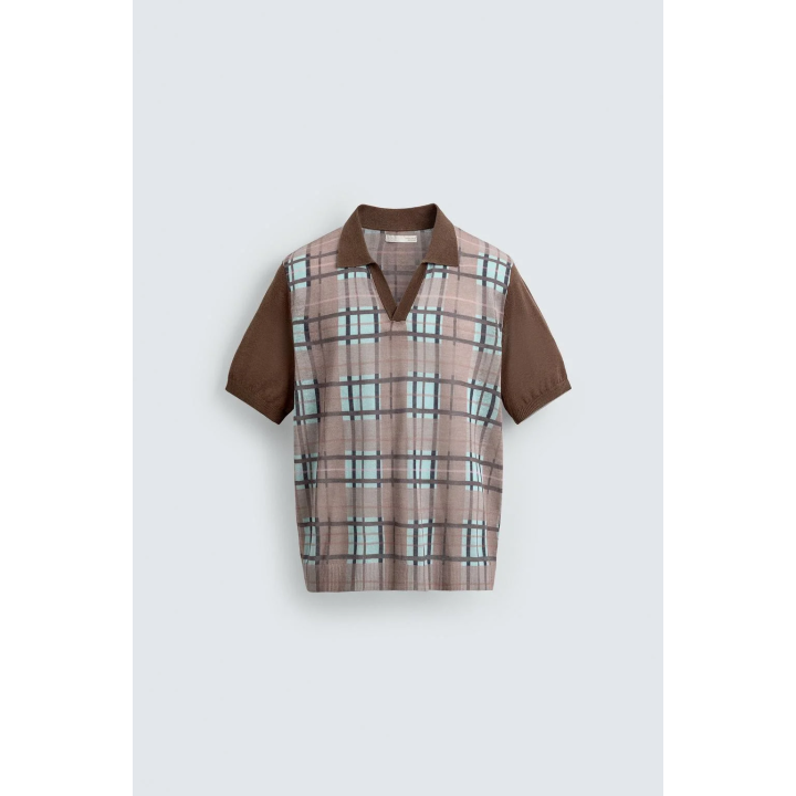 ТРИКОТАЖНОЕ ПОЛО В КЛЕТКУ С ПРИНТОМ