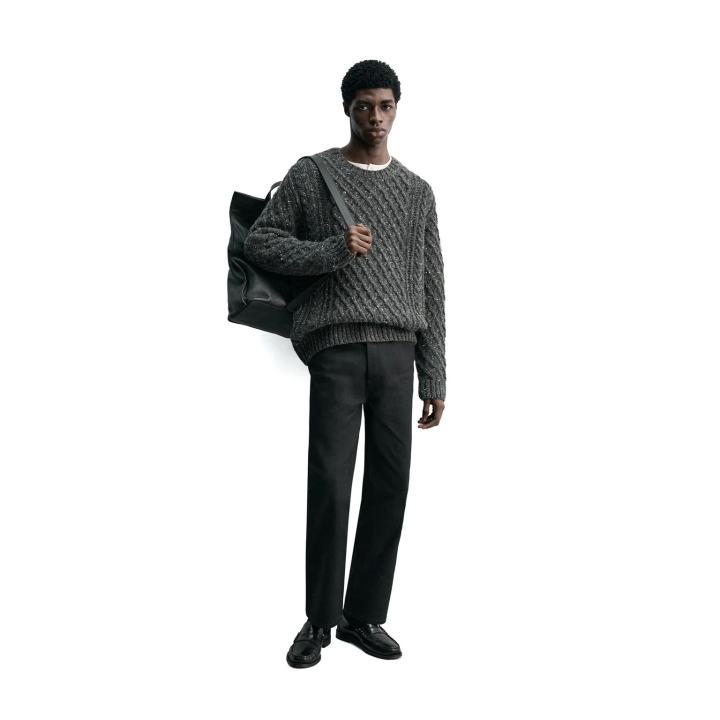 СВИТЕР ИЗ 100% ШЕРСТИ С УЗОРОМ «КОСЫ» И ПРЯЖИ