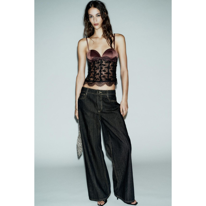 Топ с блестящим кружевом в стиле корсета