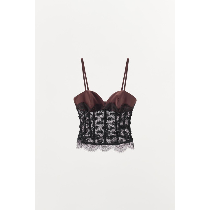 Топ с блестящим кружевом в стиле корсета