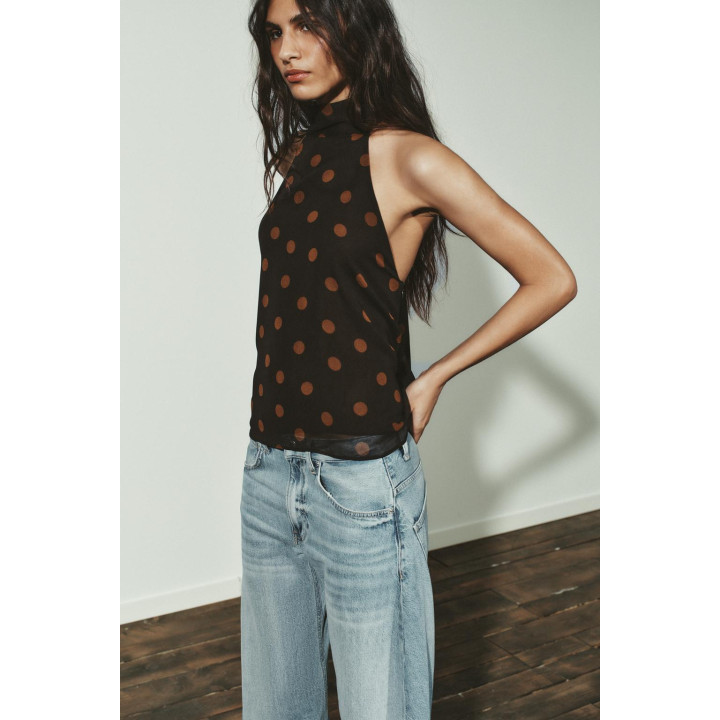 ТОП ИЗ ЖОРЖЕТА С ГОРЛОВИНОЙ ХАЛТЕР В ГОРОШЕК