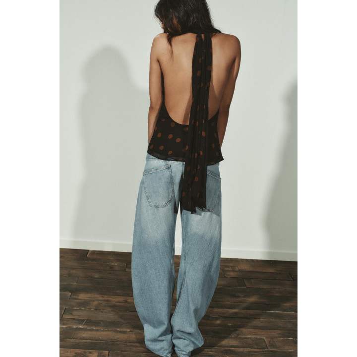 ТОП ИЗ ЖОРЖЕТА С ГОРЛОВИНОЙ ХАЛТЕР В ГОРОШЕК