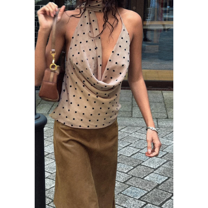 ТОП В ГОРОШЕК С ПЛАТКОМ И ГОРЛОВИНОЙ ХАЛТЕР