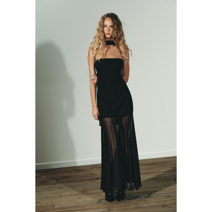 КОМБИНИРОВАННОЕ ПЛАТЬЕ С ПРОЗРАЧНЫМИ ДЕТАЛЯМИ