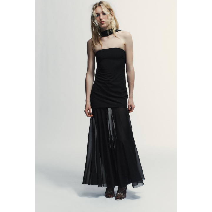 КОМБИНИРОВАННОЕ ПЛАТЬЕ С ПРОЗРАЧНЫМИ ДЕТАЛЯМИ