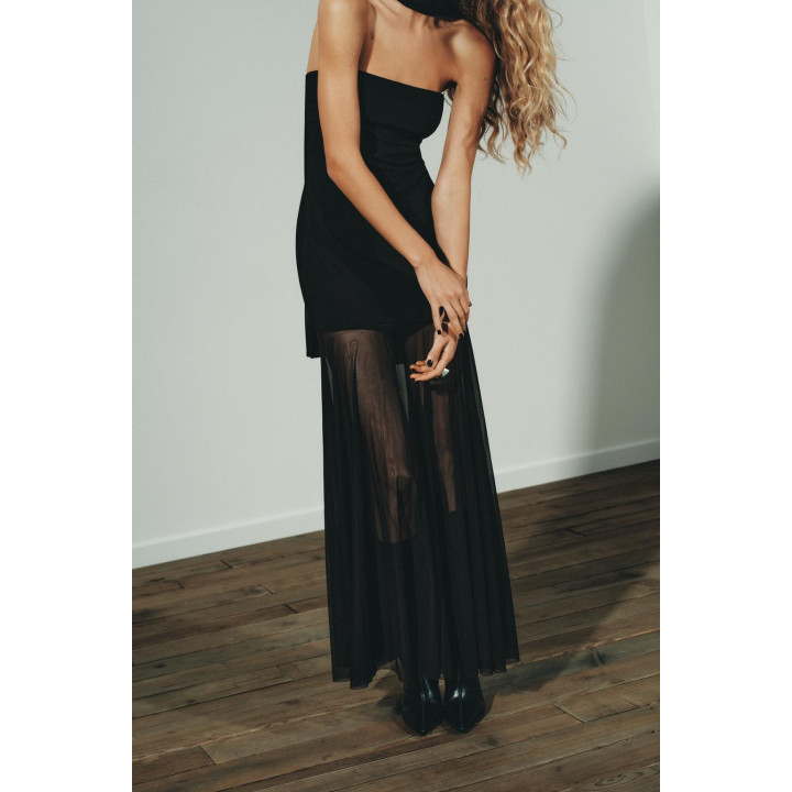 КОМБИНИРОВАННОЕ ПЛАТЬЕ С ПРОЗРАЧНЫМИ ДЕТАЛЯМИ