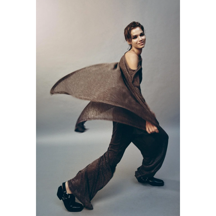 БРЮКИ ПАЛАЦЦО ИЗ МЕТАЛЛИЗИРОВАННОЙ НИТИ