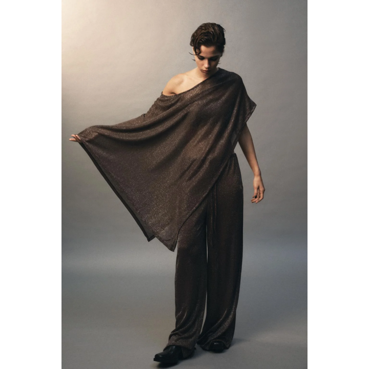 БРЮКИ ПАЛАЦЦО ИЗ МЕТАЛЛИЗИРОВАННОЙ НИТИ