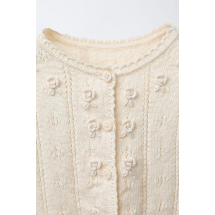 ВЯЗАНЫЙ КАРДИГАН С АЖУРНОЙ ВЯЗКОЙ И ВЫШИВКОЙ