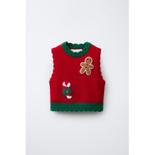 ВЯЗАНЫЙ ЖИЛЕТ С АППЛИКАЦИЯМИ КРОШЕ